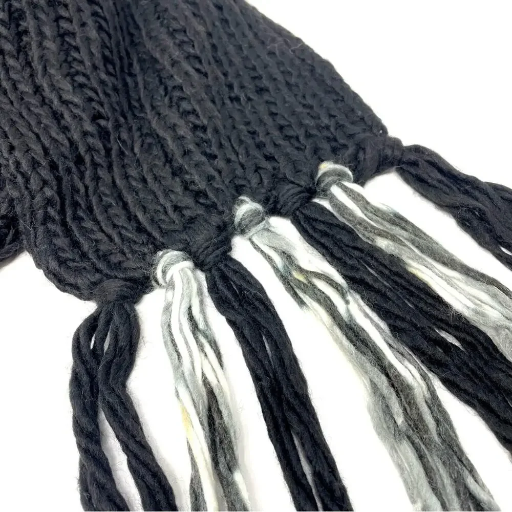 Renee's NYC Women's Soft Knit Wool Blend Scarf w/ Fringe in Black and White